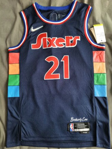 Maillot de Basket #21 Embiid 76ers 21-22 city Marine